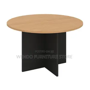 Office Table:1brown Laminate Round Meeting Table With a Pedestal Base,