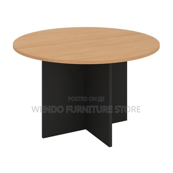 Office Table:1brown Laminate Round Meeting Table With a Pedestal Base, - thumbnail 2