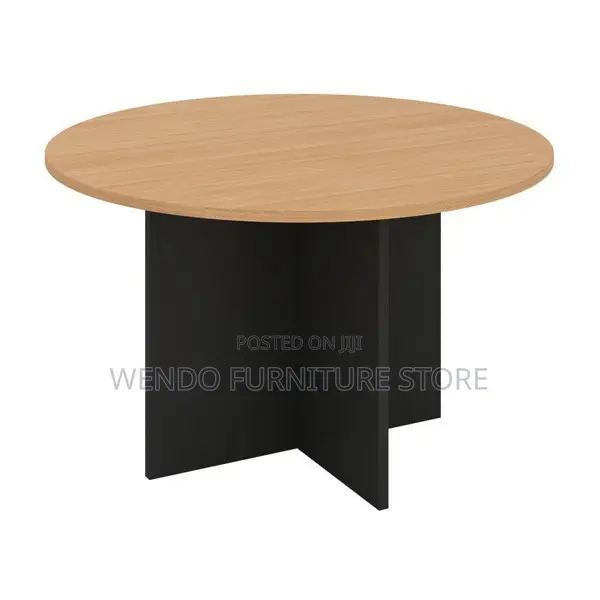 Office Table:1brown Laminate Round Meeting Table With a Pedestal Base,