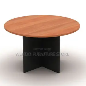 Office Table:1brown Laminate Round Meeting Table With a Pedestal Base,