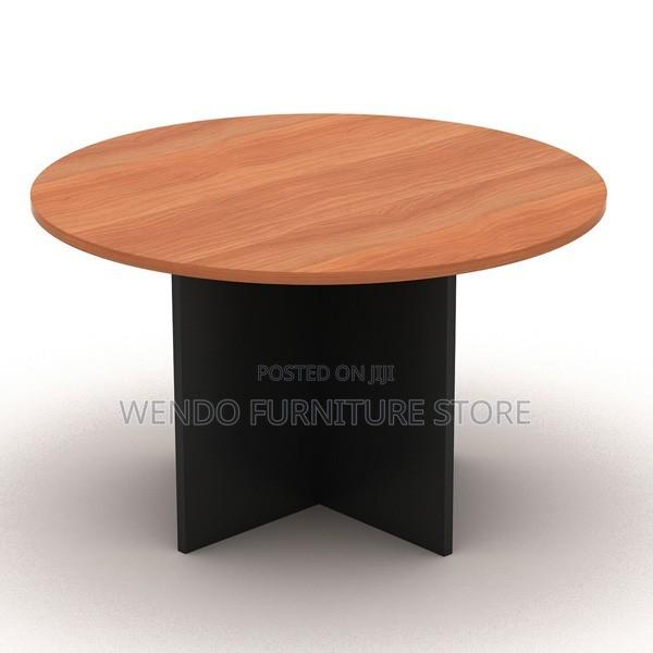Office Table:1brown Laminate Round Meeting Table With a Pedestal Base, - thumbnail 4