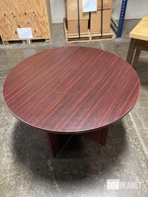 Office Table:1brown Laminate Round Meeting Table With a Pedestal Base, - thumbnail 6