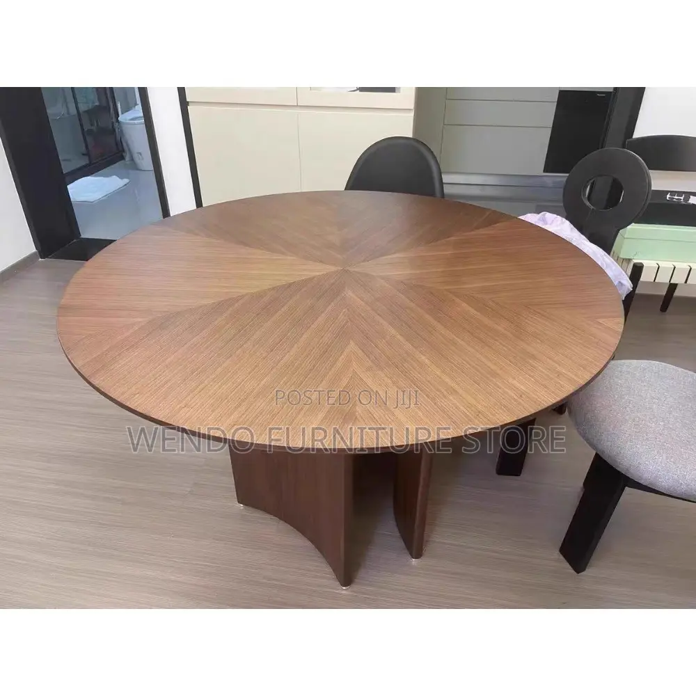 Office Table:1brown Laminate Round Meeting Table With a Pedestal Base,