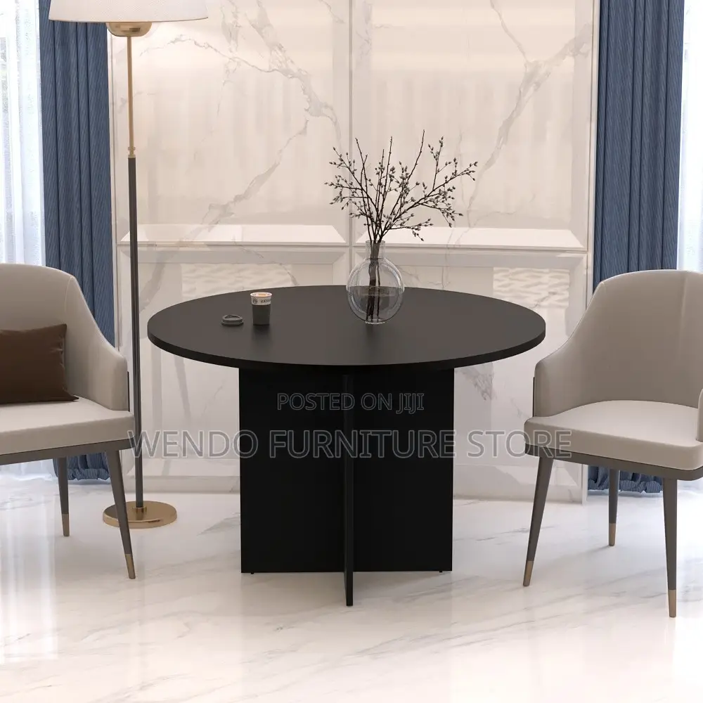 Office Table:1brown Laminate Round Meeting Table With a Pedestal Base,