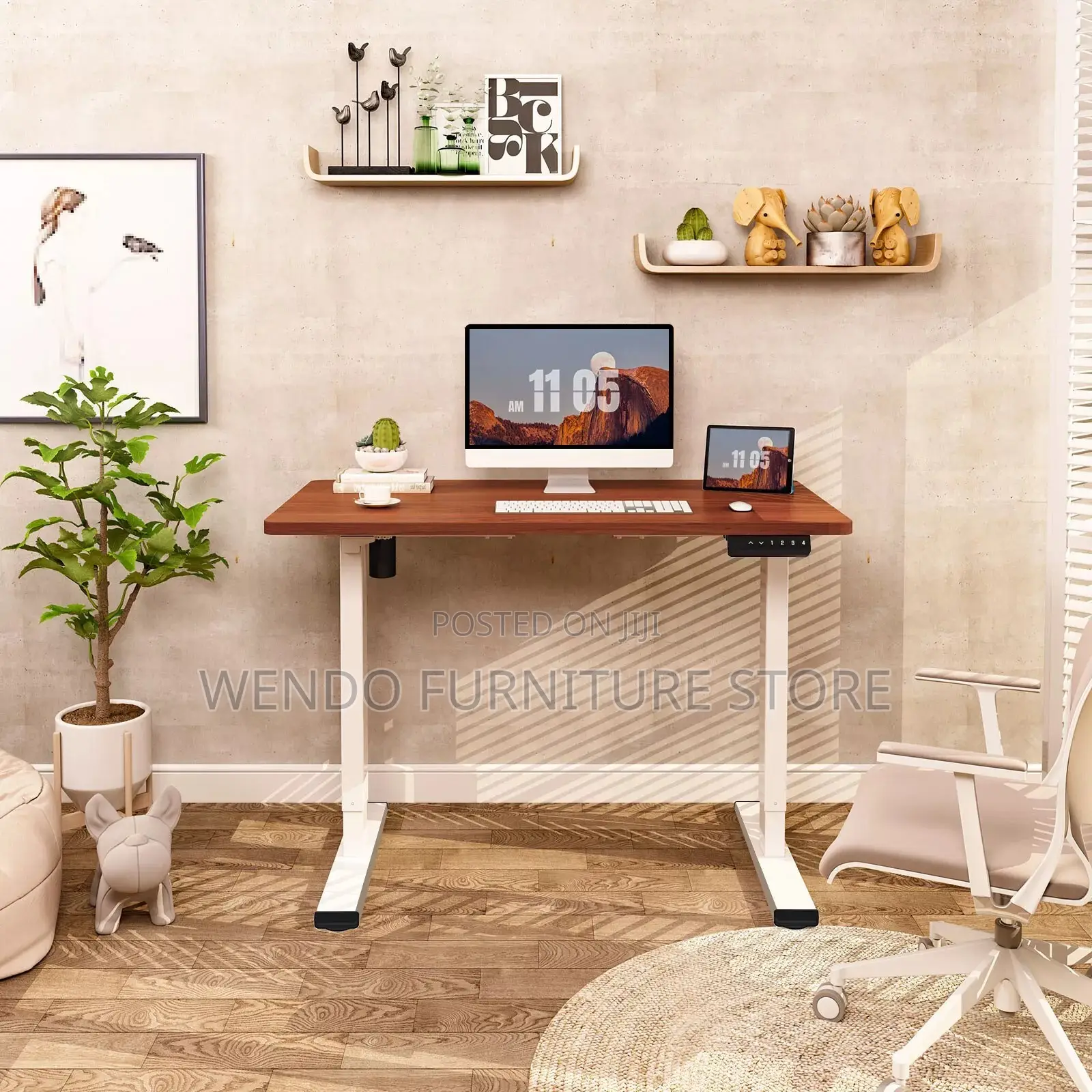 Office Desk : 1.2m Flexi Spot Standing Desk With a Brown Frame