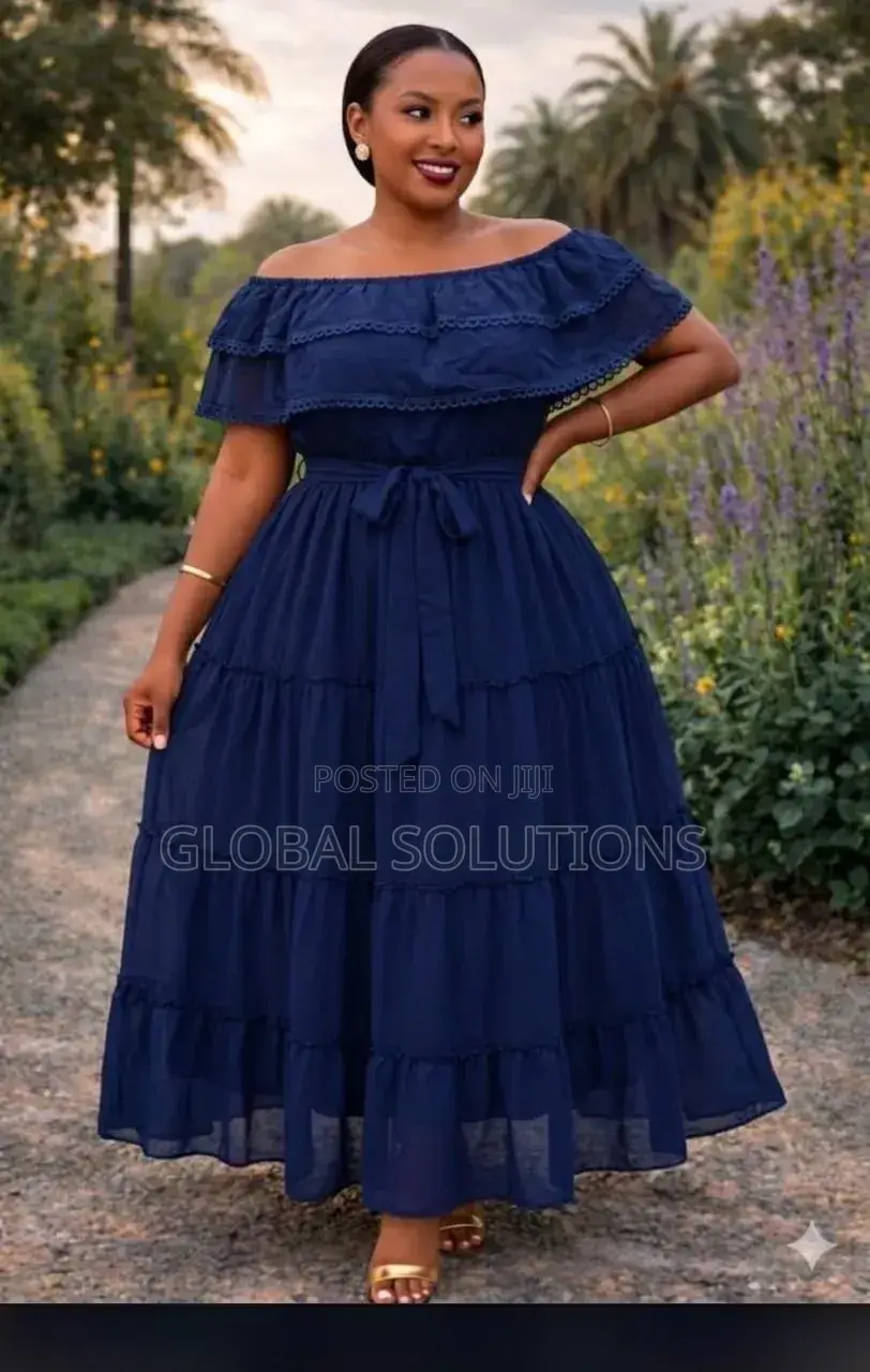Tiered Off-the-Shoulder Maxi Dress With a Belt