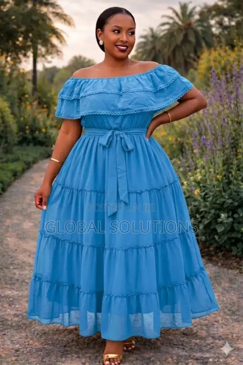 Tiered Off-the-Shoulder Maxi Dress With a Belt