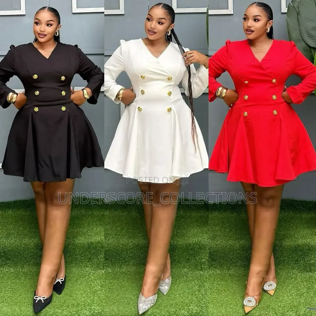 Girlie Double Breast Plain Coloured Dresses