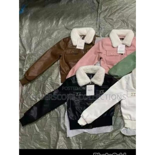 Crop Leather Jacket With Woolen Collar - thumbnail 2