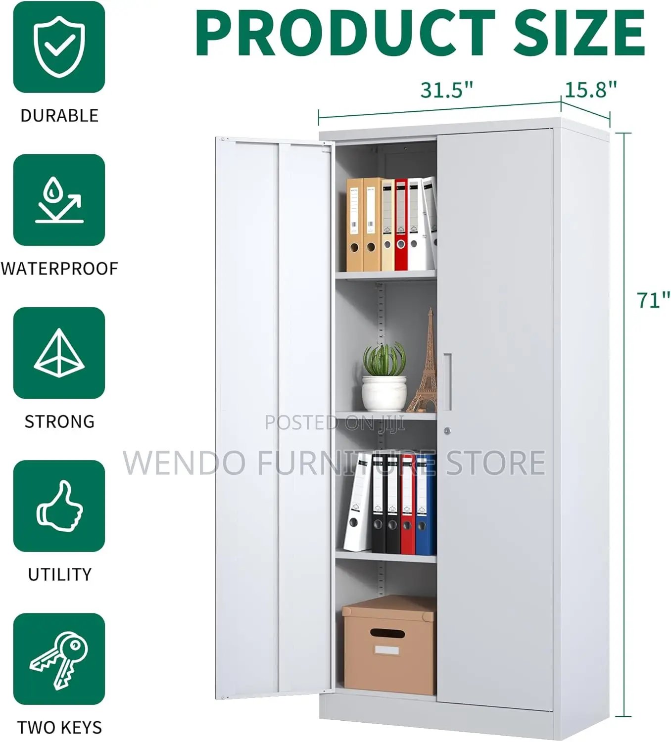 Office Cabinet : White 2-Door Metallic Office Filing Cabinet