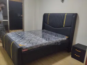Black Leather With Golden Straps and Bed Side Stands
