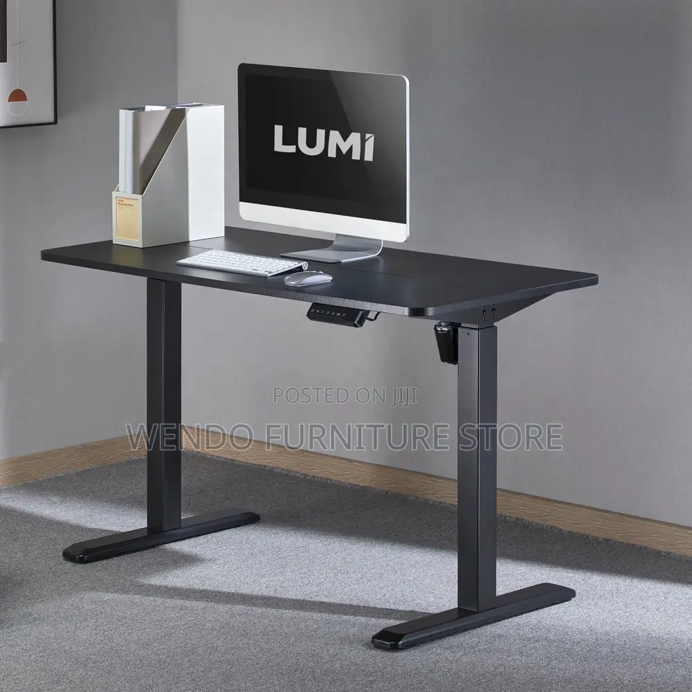 Office Desk : 1.6m Black Motorized Sit-Stand Desk