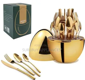 36pcs Executive Egg-Shaped Gold Cutlery Set