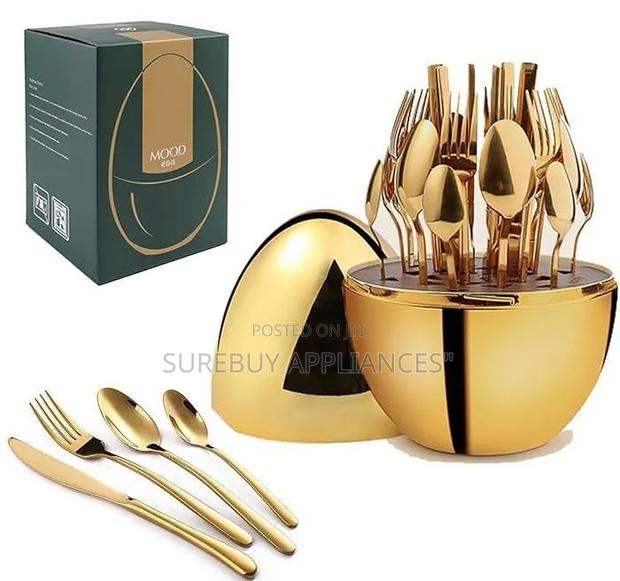 36pcs Executive Egg-Shaped Gold Cutlery Set