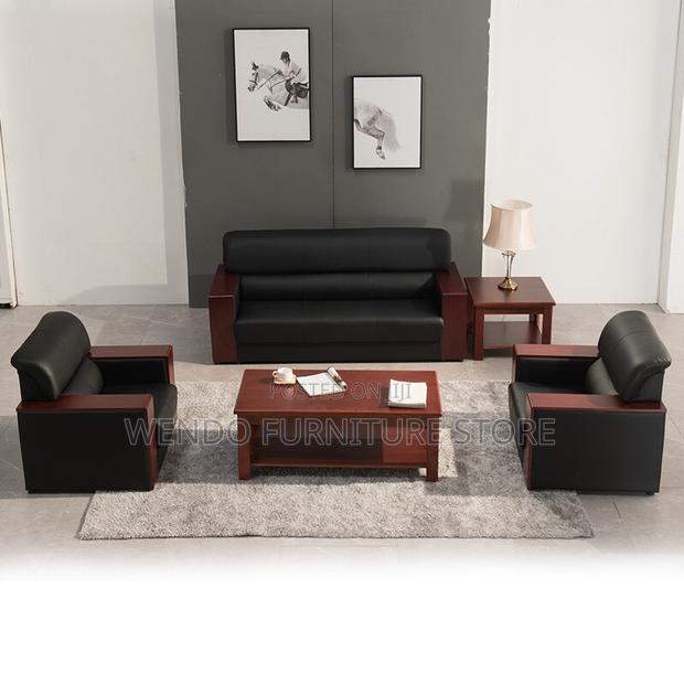Office Sofa : Black 5-Seater Leather Executive Office Sofa Set