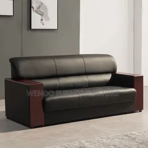 Office Sofa : Black 5-Seater Leather Executive Office Sofa Set