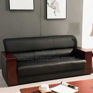 Office Sofa : Black 5-Seater Leather Executive Office Sofa Set