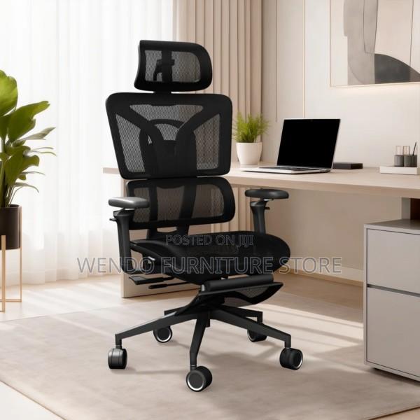Office Chair : Black Mesh Ergonomic Office Chair-retractable Footrest