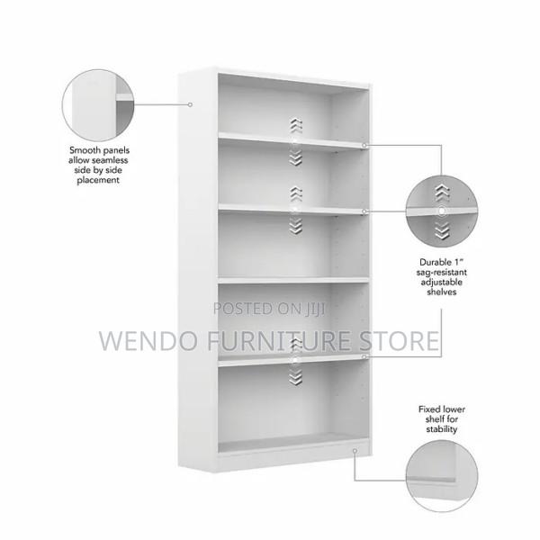 Bookshelf : White Five-Tier Wooden Bookshelf With Multiple Shelves, - thumbnail 2