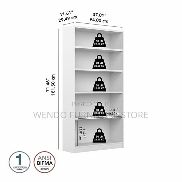 Bookshelf : White Five-Tier Wooden Bookshelf With Multiple Shelves, - thumbnail 3