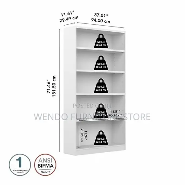 Bookshelf : White Five-Tier Wooden Bookshelf With Multiple Shelves,