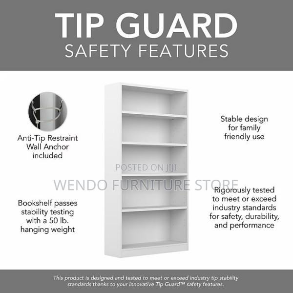Bookshelf : White Five-Tier Wooden Bookshelf With Multiple Shelves, - thumbnail 4