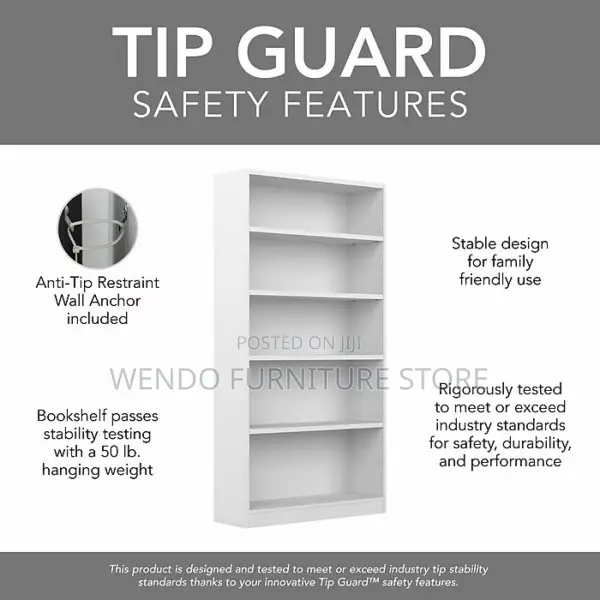 Bookshelf : White Five-Tier Wooden Bookshelf With Multiple Shelves,
