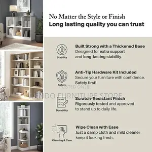 Bookshelf : White Five-Tier Wooden Bookshelf With Multiple Shelves,