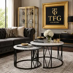 X19 Round Marble Nesting Tables Set of 2 - White Marble Black Frame