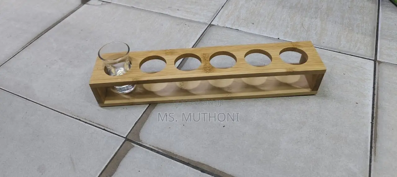 Durable Light Bamboo Shot Glass Holder Ft Six Slots for Serving.
