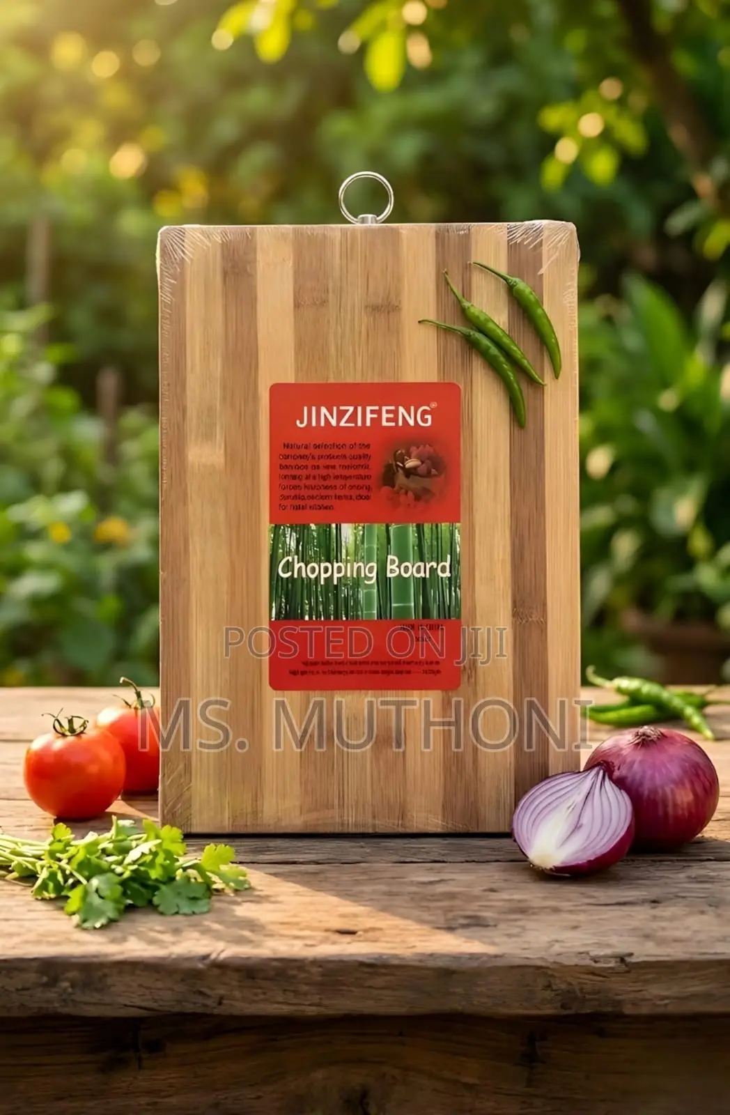 * Bamboo Chopping Board Featuring a Stainless Steel Hanging Ring.