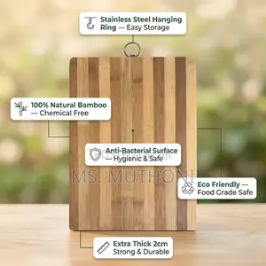 * Bamboo Chopping Board Featuring a Stainless Steel Hanging Ring.
