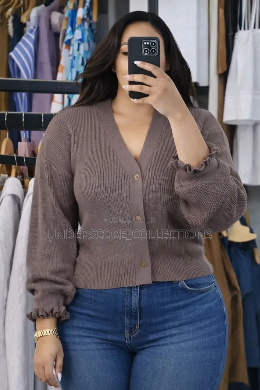 Ladies Free Size Botton Up Plain Sweaters