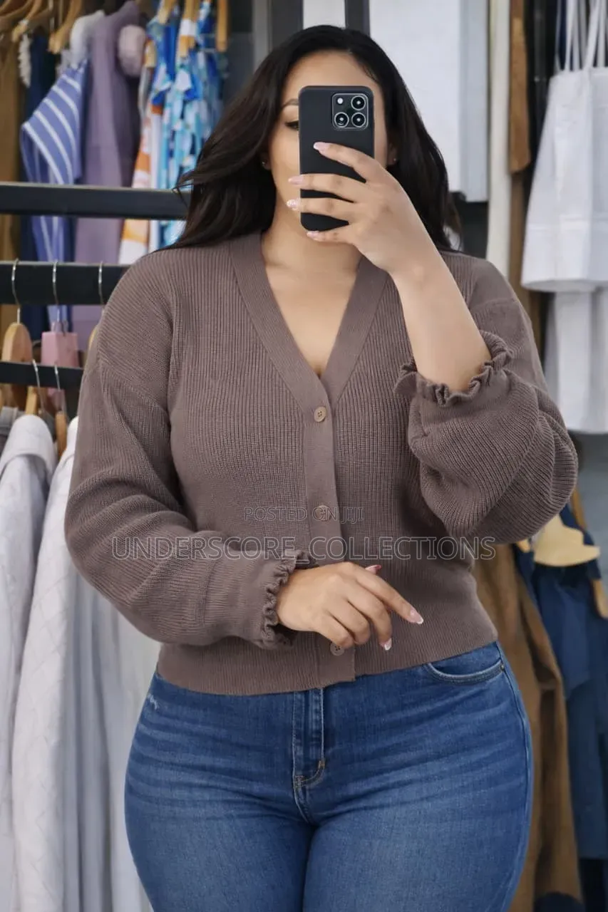 Ladies Free Size Botton Up Plain Sweaters