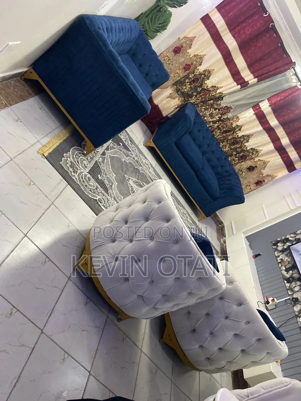 7 Seater Beautiful White and Blue Sofa Couch