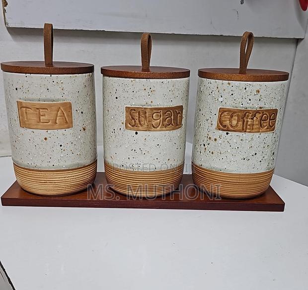 3 (800 Ml ) Canisters With a Bamboo Tray Set - main view