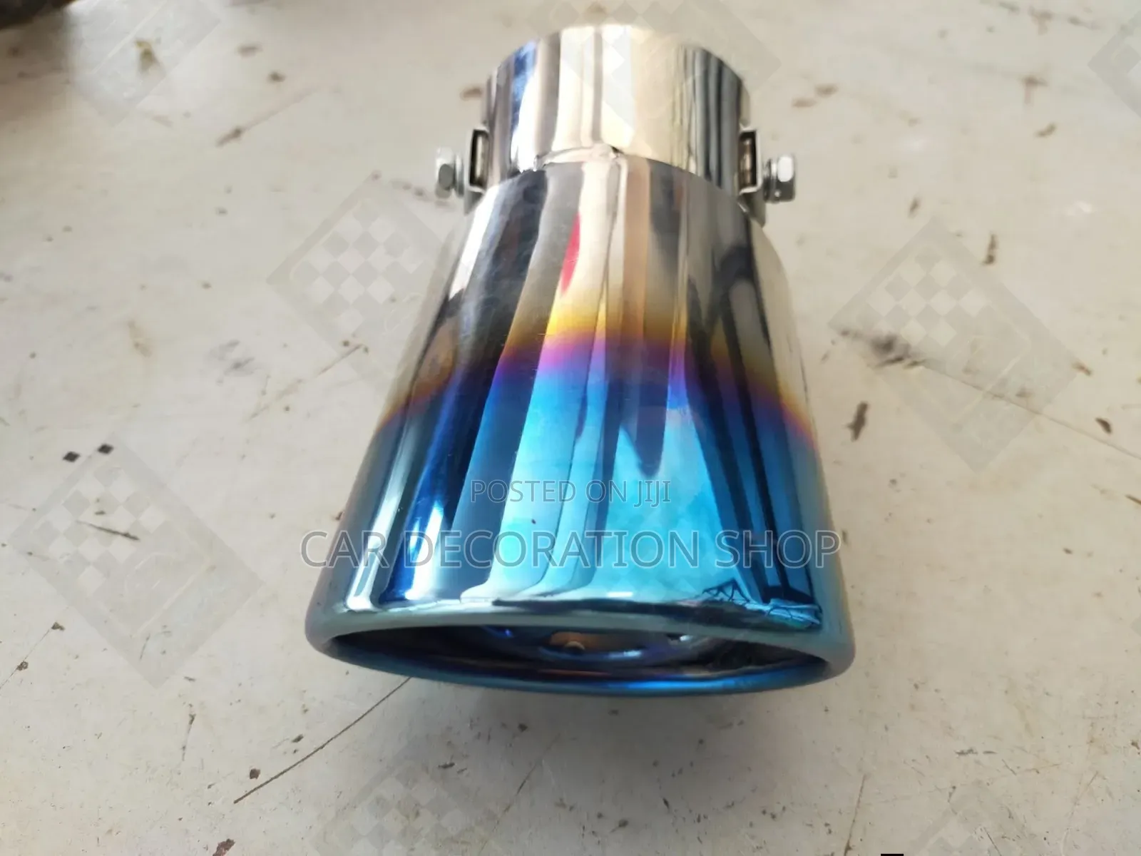 Flared,Oval Shaped Outlet Color Plated Blue Chrome Effect Exhaust Tip