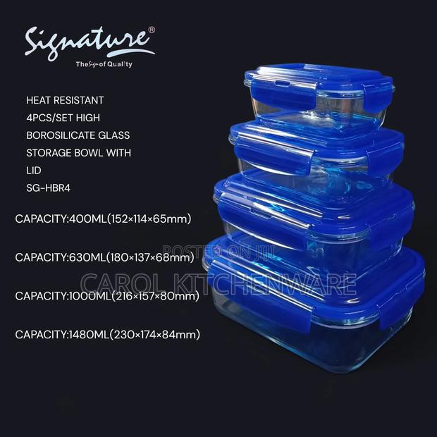 Signature High Borosilicate 4 Pc Glass Storage Bowl