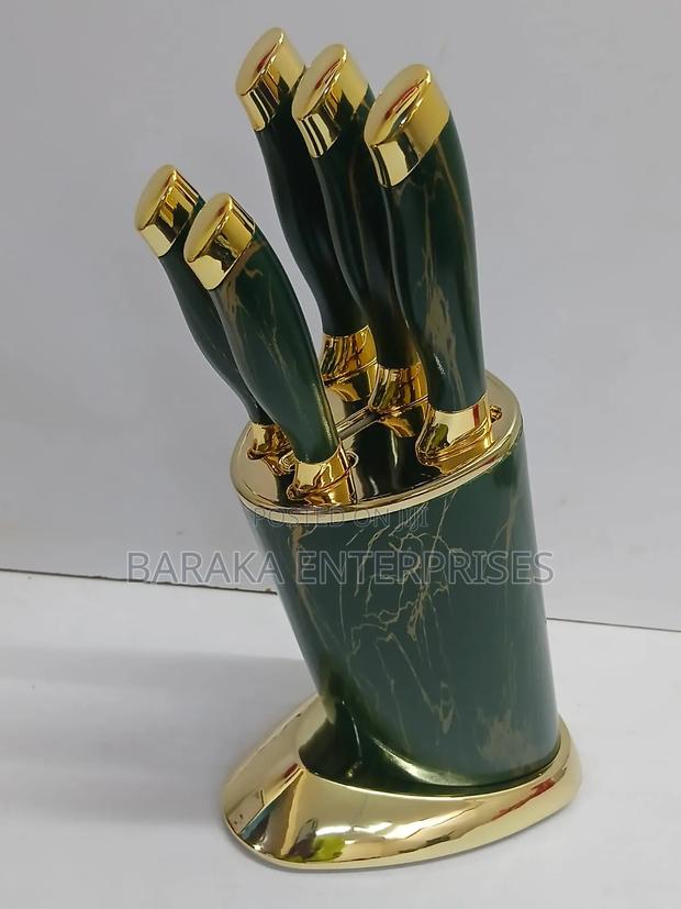 6pcs Kitchen Knife Sets With Round Stand and Gold Base. - thumbnail 4