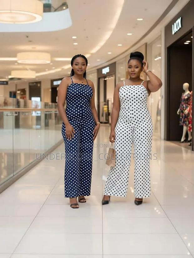 Ladies Bare Back Polka Dot Jumpsuits - thumbnail 2