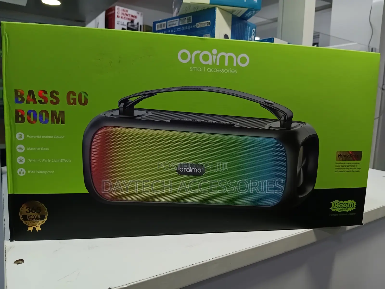 Oraimo Bass Go Boom Portable Bluetooth Speaker With RGB Lighting.