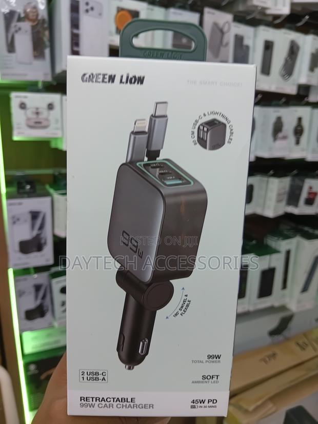 Green Lion Retractable 99w Car Charger Pd 45w - Black