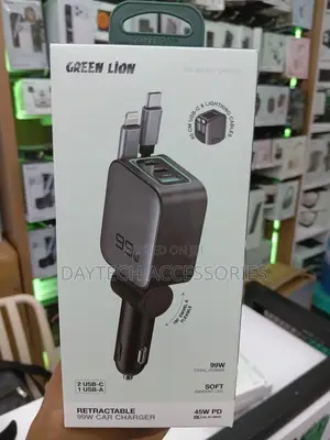 Green Lion Retractable 99w Car Charger Pd 45w - Black