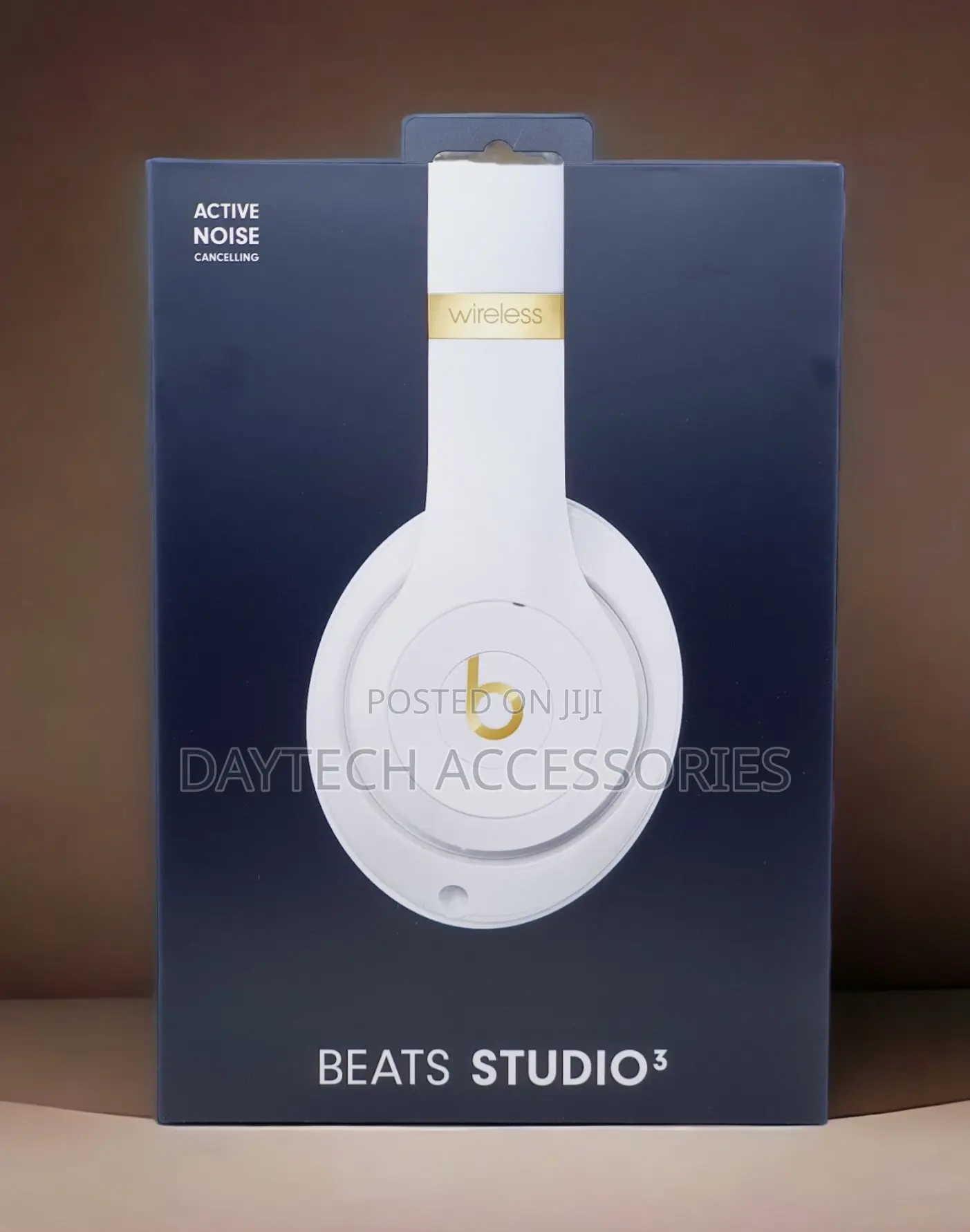 The Beats Studio3 Wireless Headphones in White With Gold Accents.