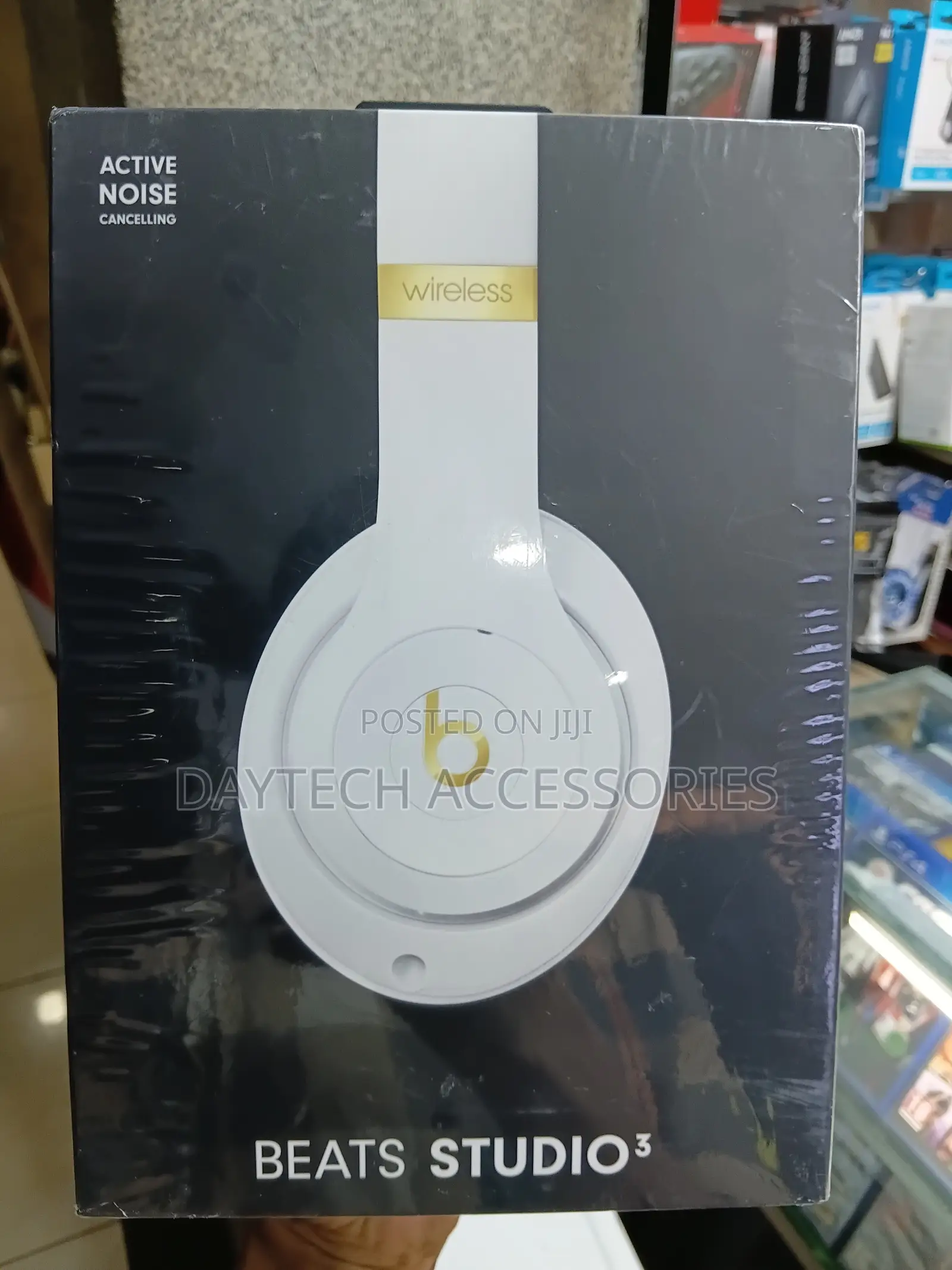The Beats Studio3 Wireless Headphones in White With Gold Accents.