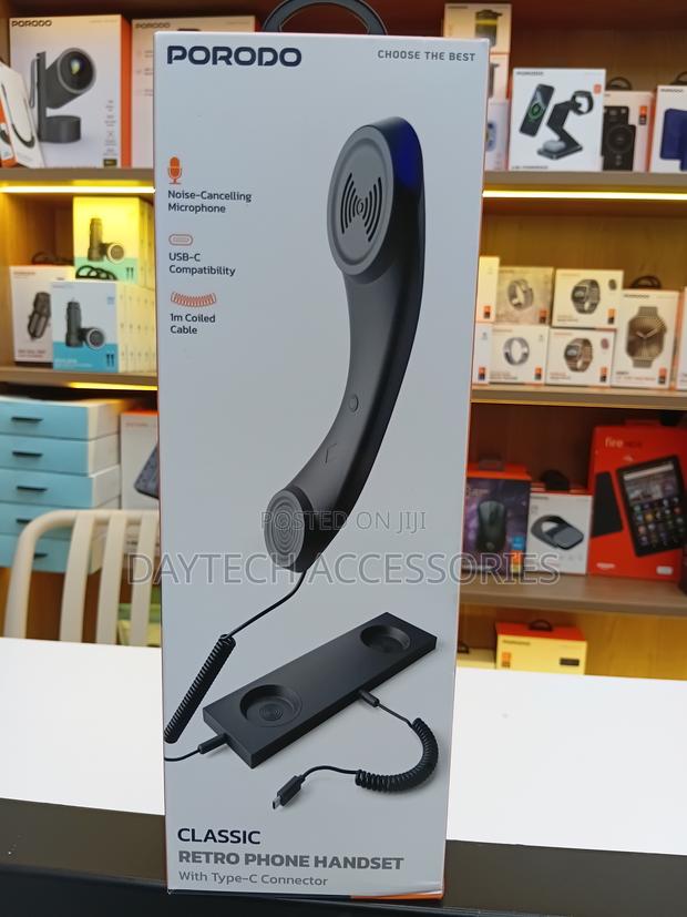 Porodo Classic Retro Phone Handset - Black - thumbnail 3