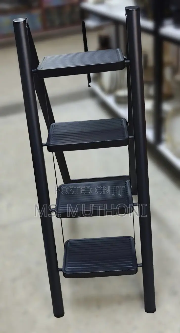 All Black Non -Slip 4 Layer Metallic Ladder