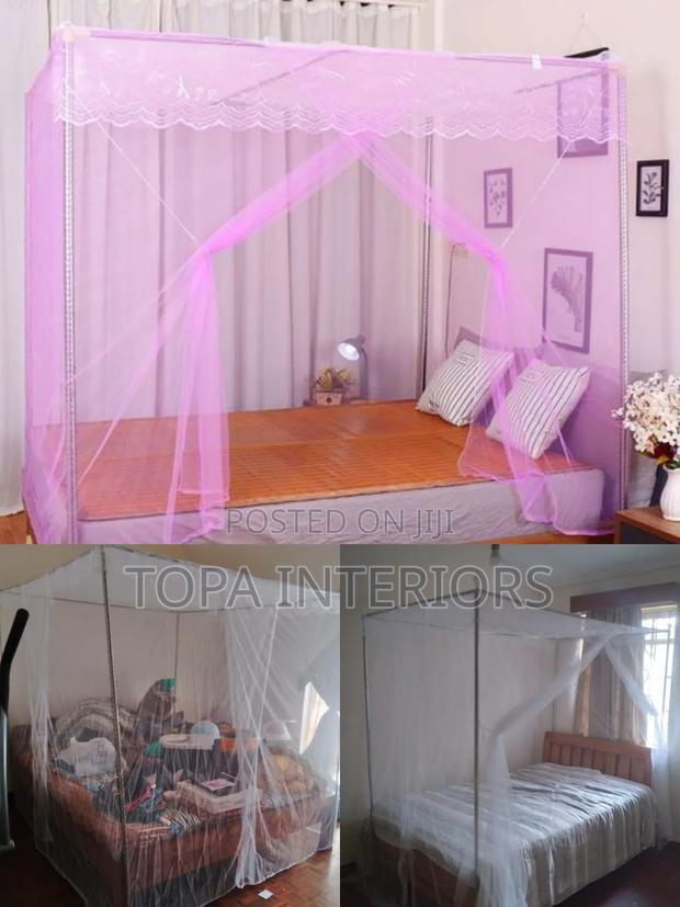 Meshed Bed Mosquito Nets With Four Metallic Stands - main view