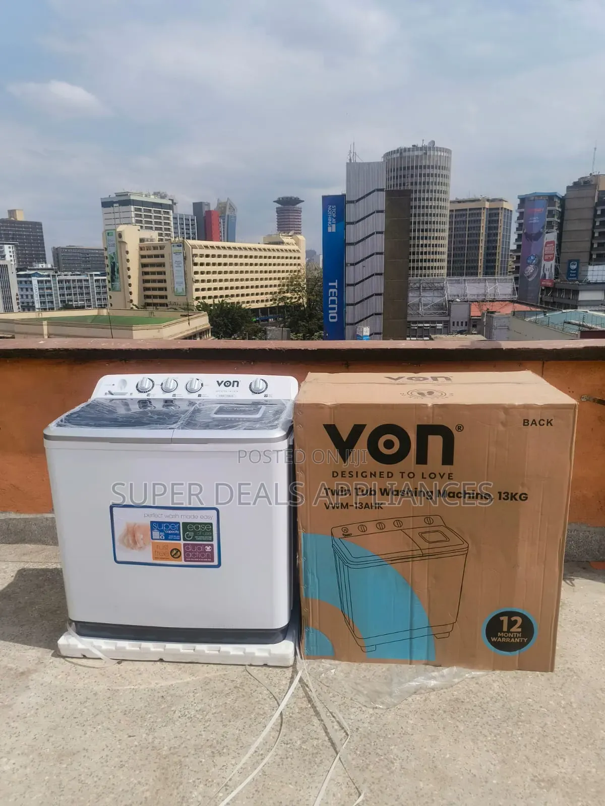 Von 13kgs Twin Tub Washing Machine -White