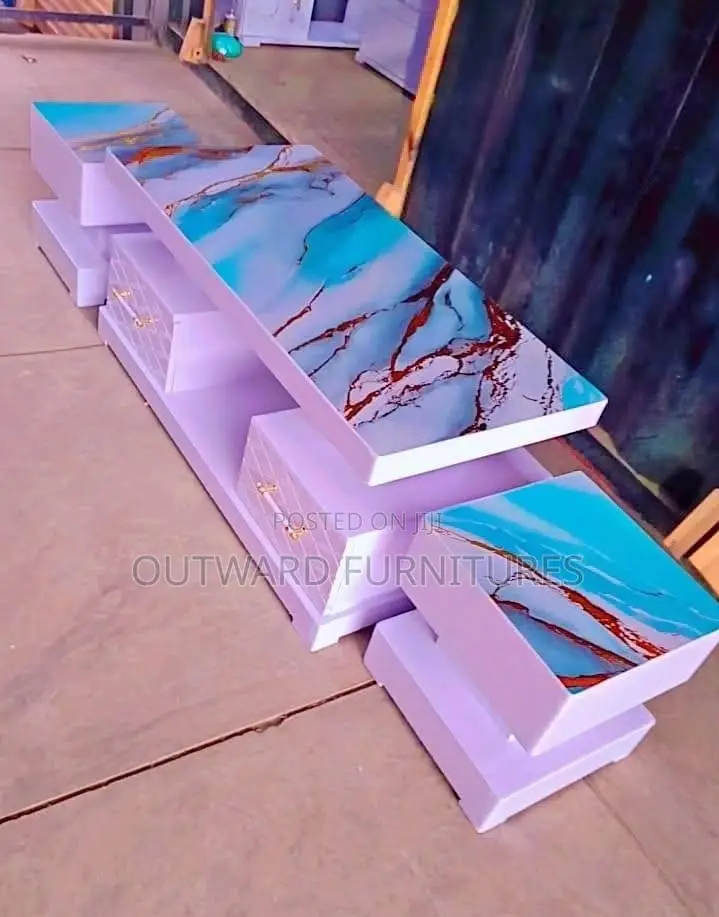 Marble Tv Stand With Two Stools